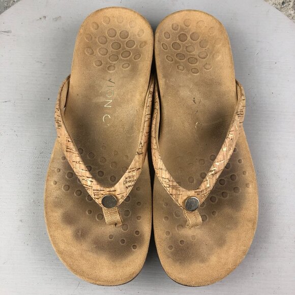 Vionic Women's Size 9 Mona Tan Cork Sole Open Toe Slip On Thong Flats Sandals - Picture 3 of 14